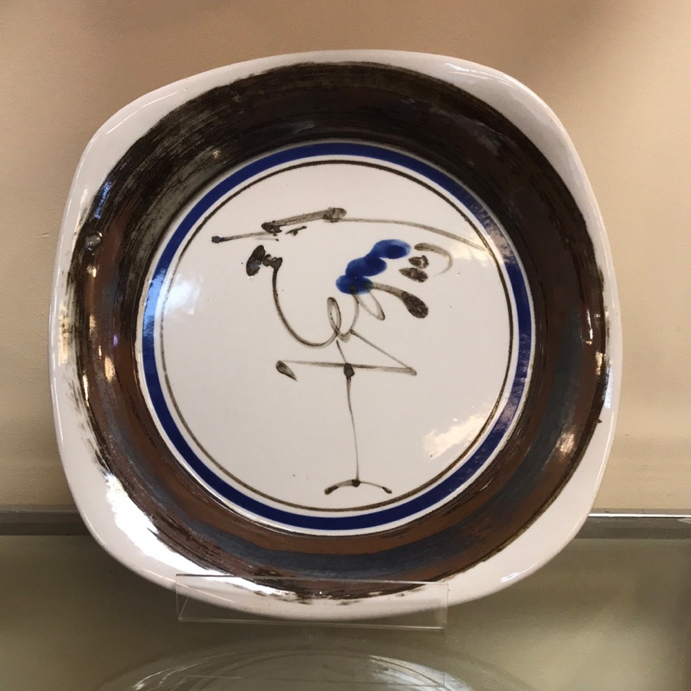 Vintage MCM Dansk Japan Niels Refsgaard Stoneware Heron Platter/Low Profile Bowl